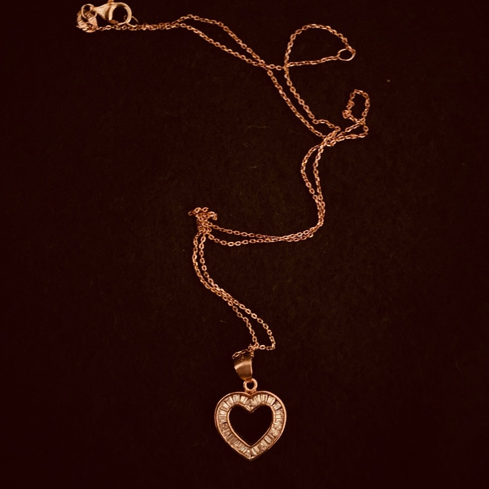Rose Gold 925 SS Heart Pendant Chain Necklace - Picture 4 of 5